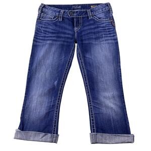 Silver Jeans Tuesday Women's Blue Denim Cuffed Jeans W29 Thick Stitch Whiskered